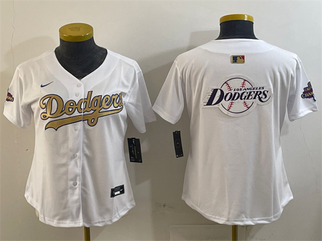 Women's Los Angeles Dodgers Team Big Logo White 2025 Gold Collection Limited Stitched Baseball Jersey(Run Small) 001