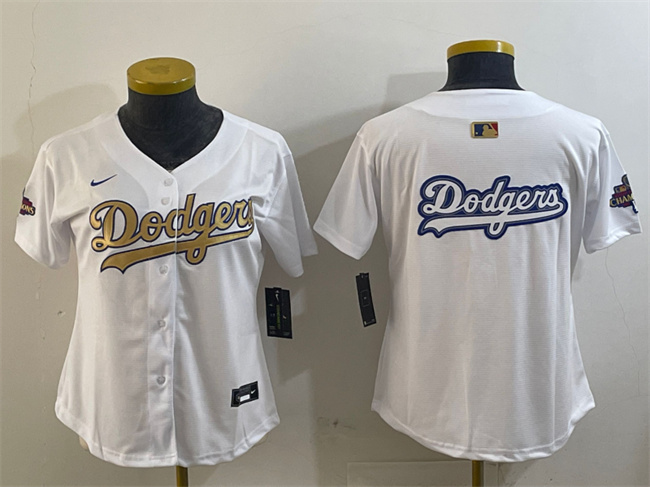 Women's Los Angeles Dodgers Team Big Logo White 2025 Gold Collection Limited Stitched Baseball Jersey(Run Small) 002
