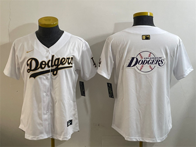 Women's Los Angeles Dodgers Team Big Logo White Gold Home Limited Stitched Baseball Jersey(Run Small) Women's Los Angeles Dodgers Team Big Logo White Gold Home Limited Stitched Baseball Jersey(Run Small)