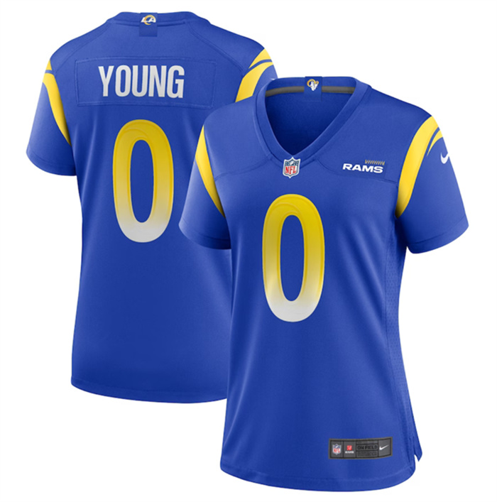 Women's Los Angeles Rams #0 Byron Young Blue Stitched Game Jersey(Run Small) Women's Los Angeles Rams #0 Byron Young Blue Stitched Game Jersey(Run Small)