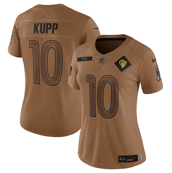 Women's Los Angeles Rams #10 Cooper Kupp 2023 Brown Salute To Service Limited Stitched Jersey(Run Small) Women's Los Angeles Rams #10 Cooper Kupp 2023 Brown Salute To Service Limited Stitched Jersey(Run Small)