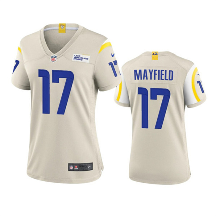 Women's Los Angeles Rams #17 Baker Mayfield Bone Stitched Game Jersey(Run Small) Women's Los Angeles Rams #17 Baker Mayfield Bone Stitched Game Jersey(Run Small)