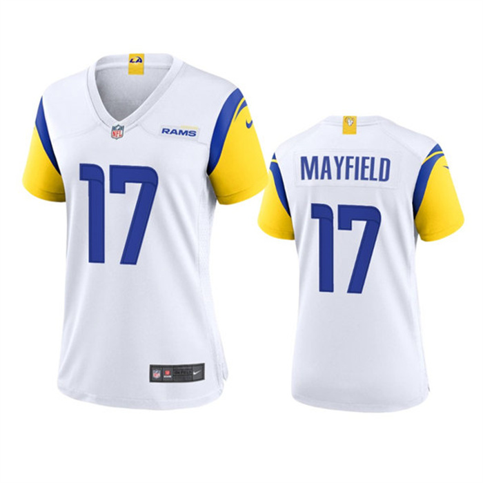 Women's Los Angeles Rams #17 Baker Mayfield White Stitched Game Jersey(Run Small) Women's Los Angeles Rams #17 Baker Mayfield White Stitched Game Jersey(Run Small)