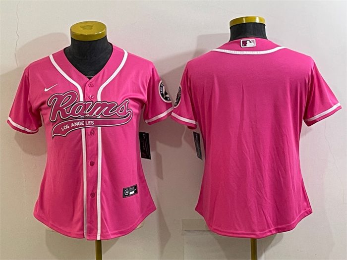 Women's Los Angeles Rams Blank Pink With Patch Cool Base Stitched Baseball Jersey(Run Small) Women's Los Angeles Rams Blank Pink With Patch Cool Base Stitched Baseball Jersey(Run Small)