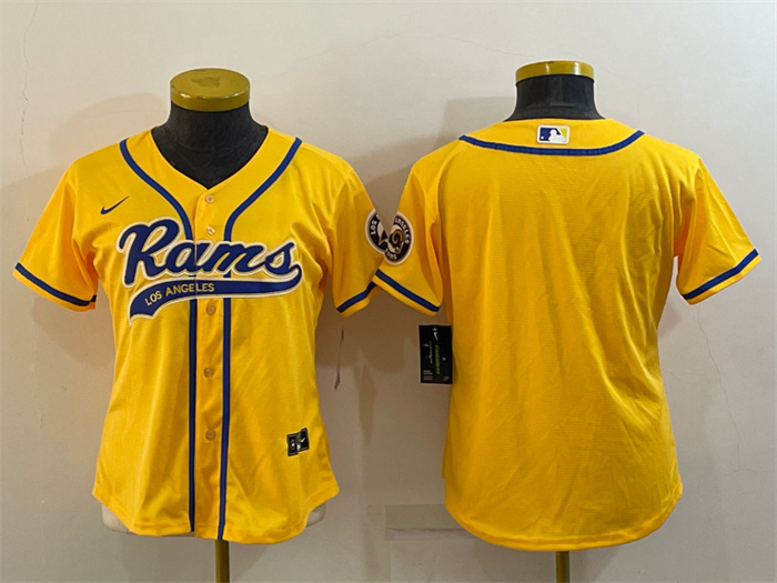 Women's Los Angeles Rams Blank Yellow With Patch Cool Base Stitched Baseball Jersey(Run Small) Women's Los Angeles Rams Blank Yellow With Patch Cool Base Stitched Baseball Jersey(Run Small)