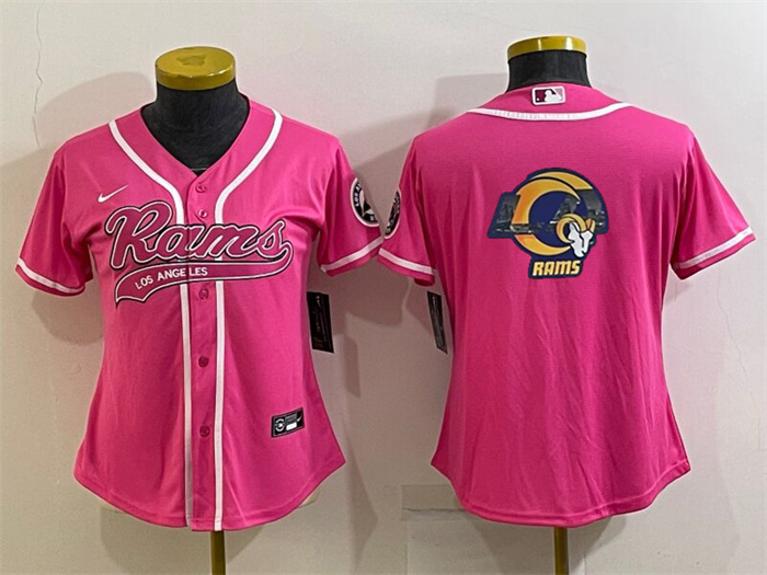 Women's Los Angeles Rams Pink Team Big Logo With Patch Cool Base Stitched Baseball Jersey(Run Small) Women's Los Angeles Rams Pink Team Big Logo With Patch Cool Base Stitched Baseball Jersey(Run Small)