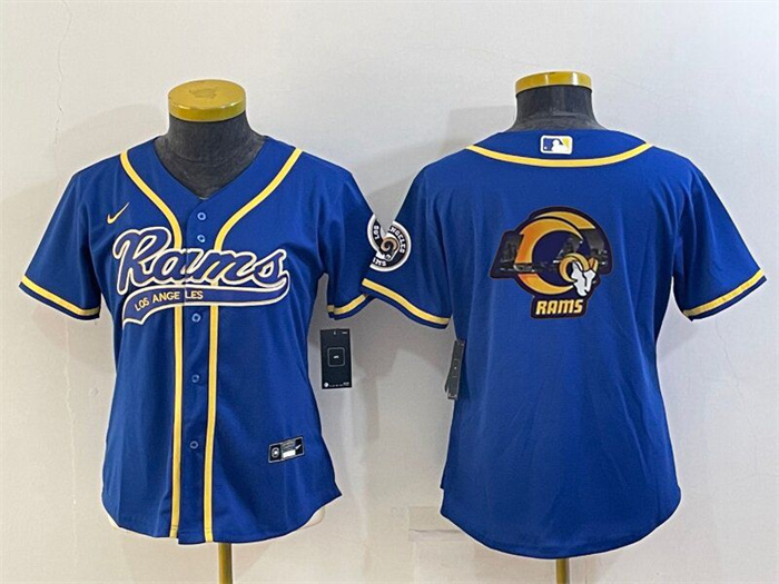 Women's Los Angeles Rams Royal Team Big Logo With Patch Cool Base Stitched Baseball Jersey(Run Small) Women's Los Angeles Rams Royal Team Big Logo With Patch Cool Base Stitched Baseball Jersey(Run Small)