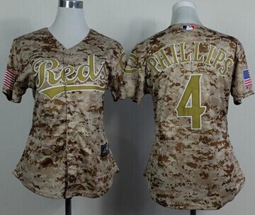 Women's MLB Cincinnati Reds #4 Brandon Phillips Camo Cool Base Stitched Baseball Jersey