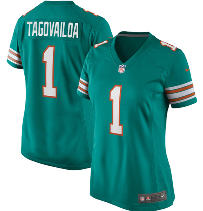 Women's Miami Dolphins #1 Tua Tagovailoa Aqua Color Rush Stitched Jersey(Run Small) Women's Miami Dolphins #1 Tua Tagovailoa Aqua Color Rush Stitched Jersey(Run Small)