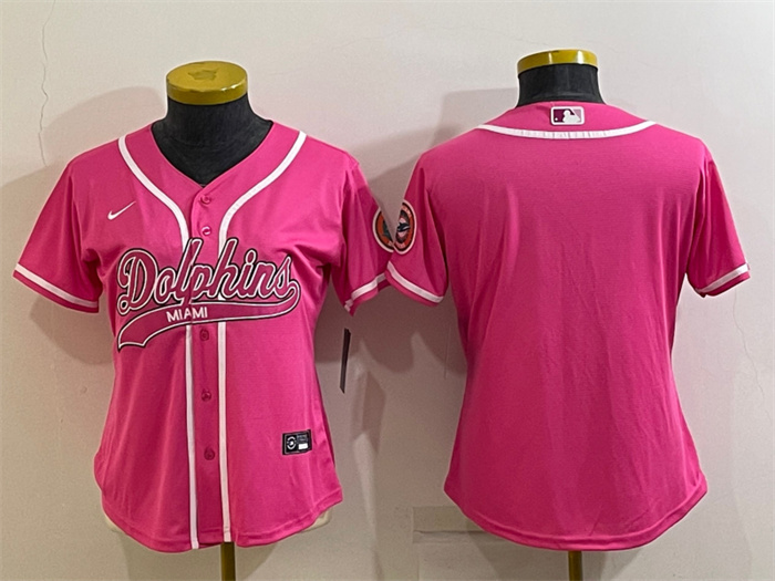 Women's Miami Dolphins Blank Pink With Patch Cool Base Stitched Baseball Jersey(Run Small) Women's Miami Dolphins Blank Pink With Patch Cool Base Stitched Baseball Jersey(Run Small)