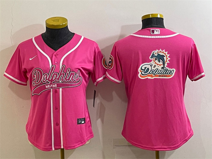 Women's Miami Dolphins Pink Team Big Logo With Patch Cool Base Stitched Baseball Jersey(Run Small) Women's Miami Dolphins Pink Team Big Logo With Patch Cool Base Stitched Baseball Jersey(Run Small)