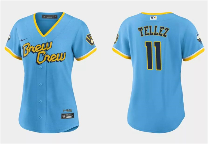 Women's Milwaukee Brewers #11 Rowdy Tellez 2022 Powder Blue City Connect Cool Base Stitched Jersey(Run Small) Women's Milwaukee Brewers #11 Rowdy Tellez 2022 Powder Blue City Connect Cool Base Stitched Jersey(Run Small)