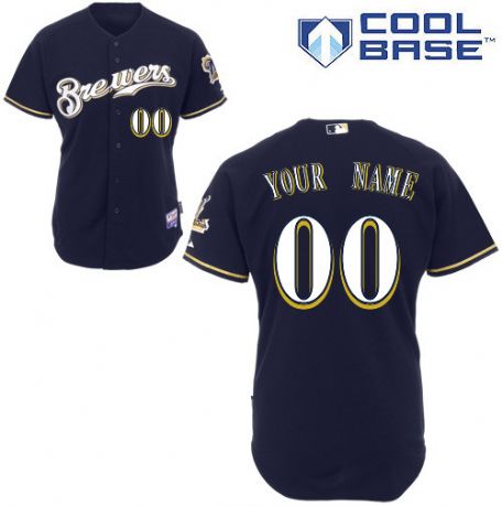 Women's Milwaukee Brewers Customized Navy Blue Jersey Women's Milwaukee Brewers Customized Navy Blue Jersey