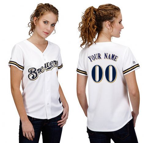 Women's Milwaukee Brewers Customized White Jersey Women's Milwaukee Brewers Customized White Jersey