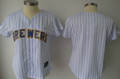 Women's Milwaukee Brewers Customized White Pinstripe Jersey Women's Milwaukee Brewers Customized White Pinstripe Jersey