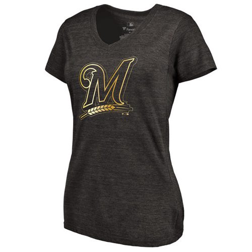 Women's Milwaukee Brewers Fanatics Apparel Gold Collection V-Neck Tri-Blend T-Shirt Black Women's Milwaukee Brewers Fanatics Apparel Gold Collection V-Neck Tri-Blend T-Shirt Black