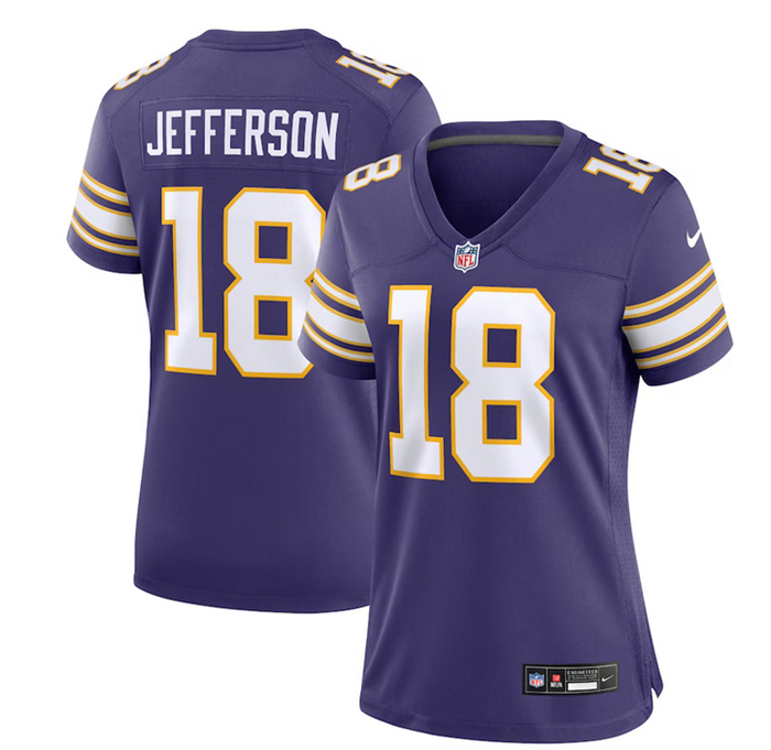 Women's Minnesota Vikings #18 Justin Jefferson Purple 2023 Stitched Game Jersey(Run Small) Women's Minnesota Vikings #18 Justin Jefferson Purple 2023 Stitched Game Jersey(Run Small)