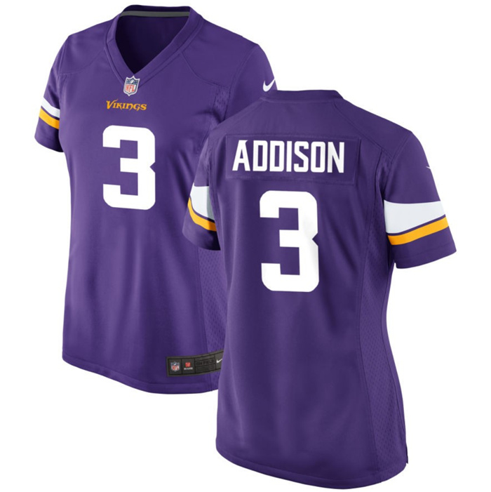 Women's Minnesota Vikings #3 Jordan Addison Purple 2023 Draft Stitched Game Jersey(Run Small) Women's Minnesota Vikings #3 Jordan Addison Purple 2023 Draft Stitched Game Jersey(Run Small)