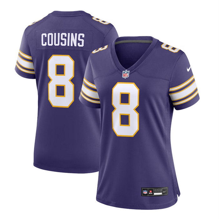 Women's Minnesota Vikings #8 Kirk Cousins Purple 2023 Stitched Game Jersey(Run Small) Women's Minnesota Vikings #8 Kirk Cousins Purple 2023 Stitched Game Jersey(Run Small)