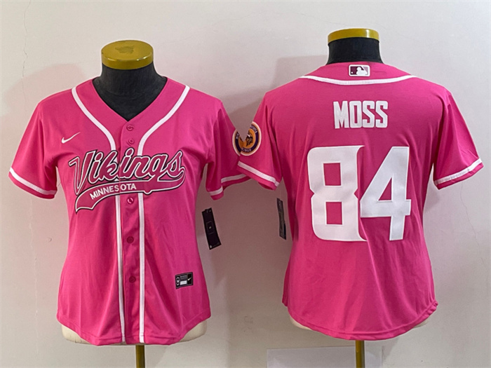 Women's Minnesota Vikings #84 Randy Moss Pink With Patch Cool Base Stitched Baseball Jersey(Run Small) Women's Minnesota Vikings #84 Randy Moss Pink With Patch Cool Base Stitched Baseball Jersey(Run Small)