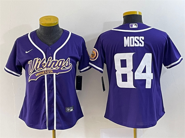Women's Minnesota Vikings #84 Randy Moss Purple With Patch Cool Base Stitched Baseball Jersey(Run Small) Women's Minnesota Vikings #84 Randy Moss Purple With Patch Cool Base Stitched Baseball Jersey(Run Small)