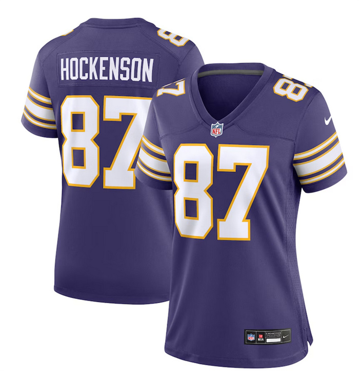 Women's Minnesota Vikings #87 T.J. Hockenson Purple 2023 Stitched Game Jersey(Run Small) Women's Minnesota Vikings #87 T.J. Hockenson Purple 2023 Stitched Game Jersey(Run Small)