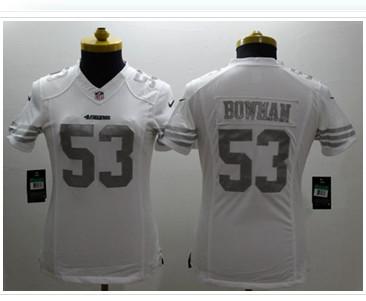 Women's NEW 49ers #53 NaVorro Bowman White NFL Limited Platinum Jersey