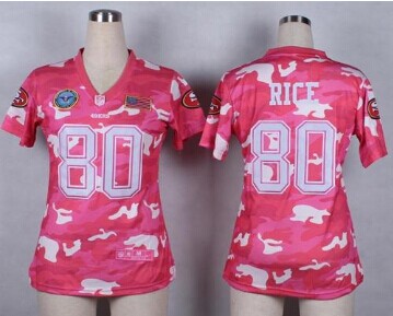Women's NEW 49ers #80 Jerry Rice Pink NFL Elite Camo Fashion Jersey