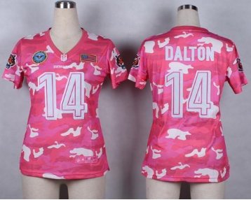 Women's NEW Bengals #14 Andy Dalton Pink NFL Elite Camo Fashion Jersey