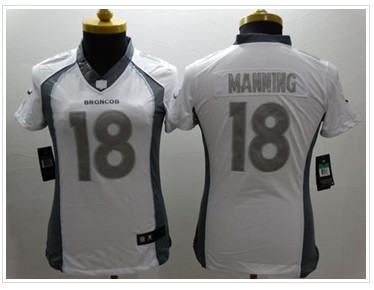 Women's NEW Broncos #18 Peyton Manning White Stitched NFL Limited Platinum Jersey