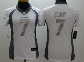 Women's NEW Broncos #7 John Elway White NFL Limited Platinum Jersey