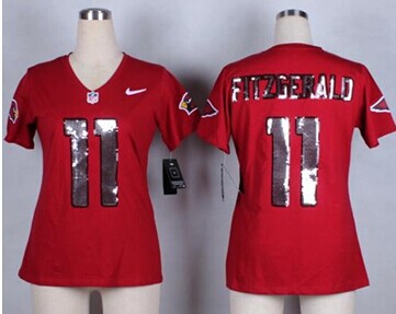 Women's NEW Cardinals #11 Larry Fitzgerald Red Team Color NFL Elite Handwork Sequin Lettering Jersey