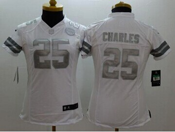 Women's NEW Chiefs #25 Jamaal Charles White NFL Limited Platinum Jersey
