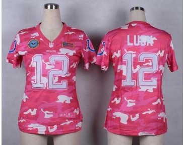 Women's NEW Colts #12 Andrew Luck Pink NFL Elite Camo Fashion Jersey