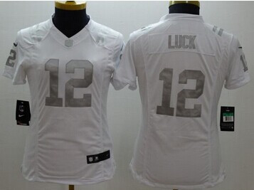 Women's NEW Colts #12 Andrew Luck White NFL Limited Platinum Jersey