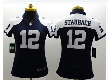 Women's NEW Cowboys #12 Roger Staubach Navy Blue Thanksgiving Throwback NFL Limited Jersey