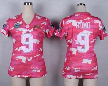 Women's NEW Cowboys #9 Tony Romo Pink NFL Elite Camo Fashion Jersey