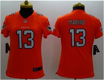 Women's NEW Dolphins #13 Dan Marino Orange Alternate NFL Limited Jersey