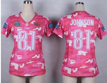 Women's NEW Lions #81 Calvin Johnson Pink NFL Elite Camo Fashion Jersey