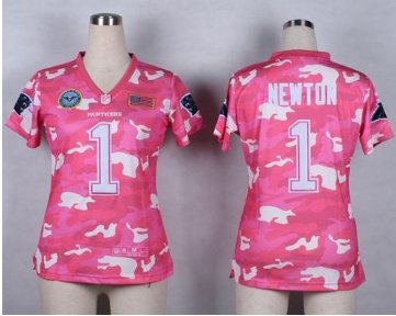 Women's NEW Panthers #1 Cam Newton Pink NFL Elite Camo Fashion Jersey