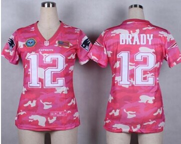Women's NEW Patriots #12 Tom Brady Pink NFL Elite Camo Fashion Jersey