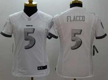 Women's NEW Ravens #5 Joe Flacco White NFL Limited Platinum Jersey