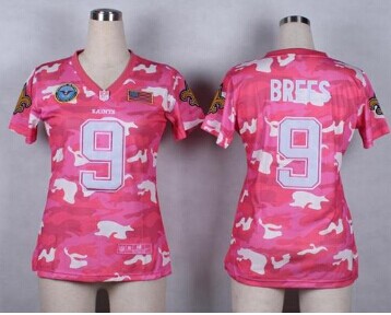 Women's NEW Saints #9 Drew Brees Pink NFL Elite Camo Fashion Jersey