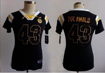 Women's NEW Steelers #43 Troy Polamalu Black NFL Elite Draft Him Shimmer Jersey