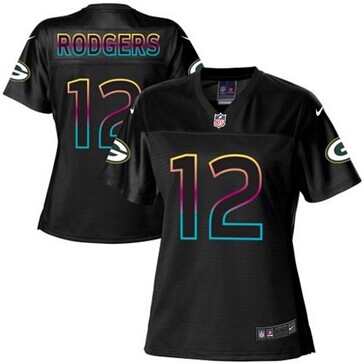 Women's NFL New Packers #12 Aaron Rodgers Black Fashion Game Jersey