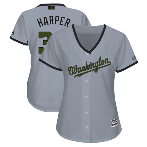 Women's Nationals #34 Bryce Harper Grey 2018 Memorial Day Cool Base Women's Stitched Baseball Jersey Women's Nationals #34 Bryce Harper Grey 2018 Memorial Day Cool Base Women's Stitched Baseball Jersey