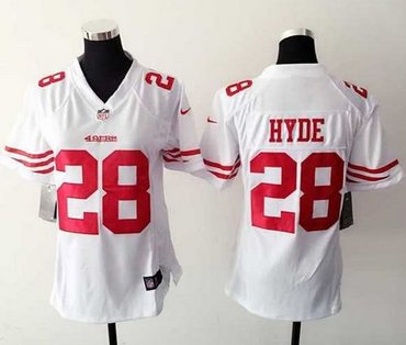 Women's New 49ers #28 Carlos Hyde White Stitched NFL Elite Jersey