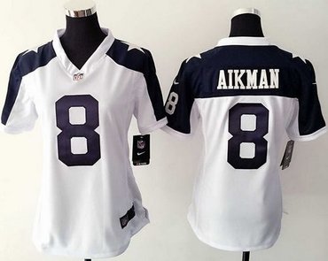 Women's New Cowboys #8 Troy Aikman White Thanksgiving Throwback NFL Elite Jersey