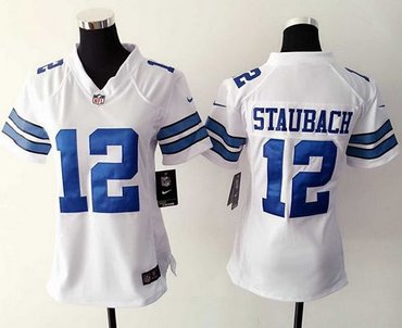 Women's New Cowboys 12 Roger Staubach White NFL Elite Jersey