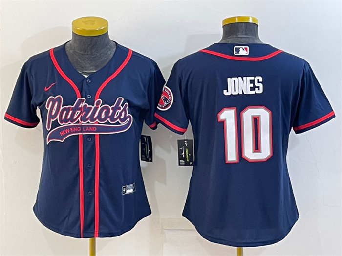 Women's New England Patriots #10 Mac Jones Navy With Patch Cool Base Stitched Baseball Jersey(Run Small) Women's New England Patriots #10 Mac Jones Navy With Patch Cool Base Stitched Baseball Jersey(Run Small)